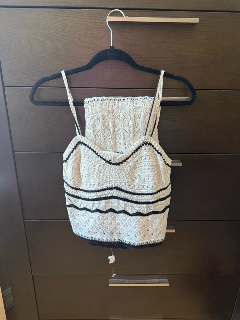 Olive & Oak Cream Crochet Knit Cami with Black Trim